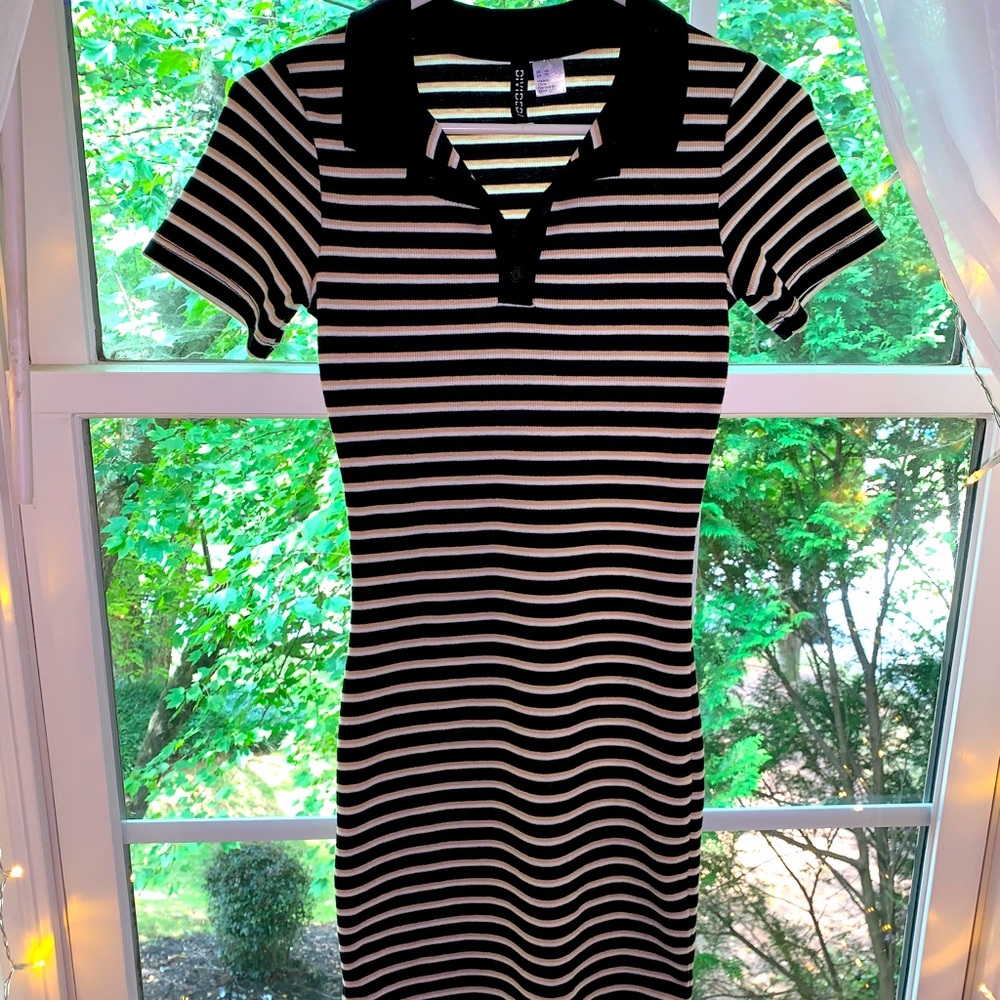 Brown Black and White Bodycon Button up Dress